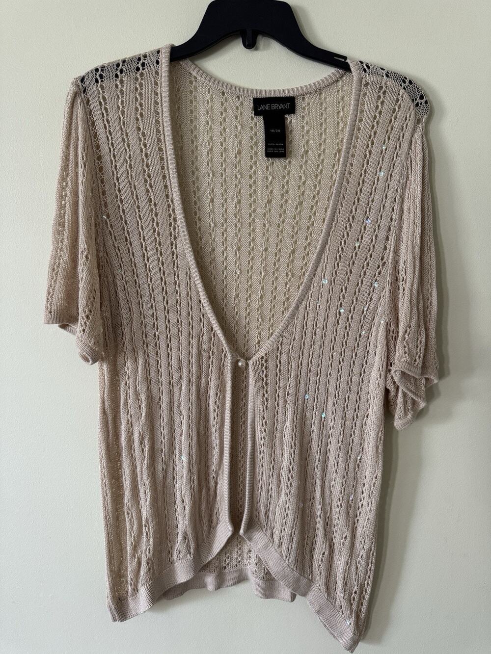 lane bryant light beige short sleeve knit pointelle shinmer sweater Size 18/20